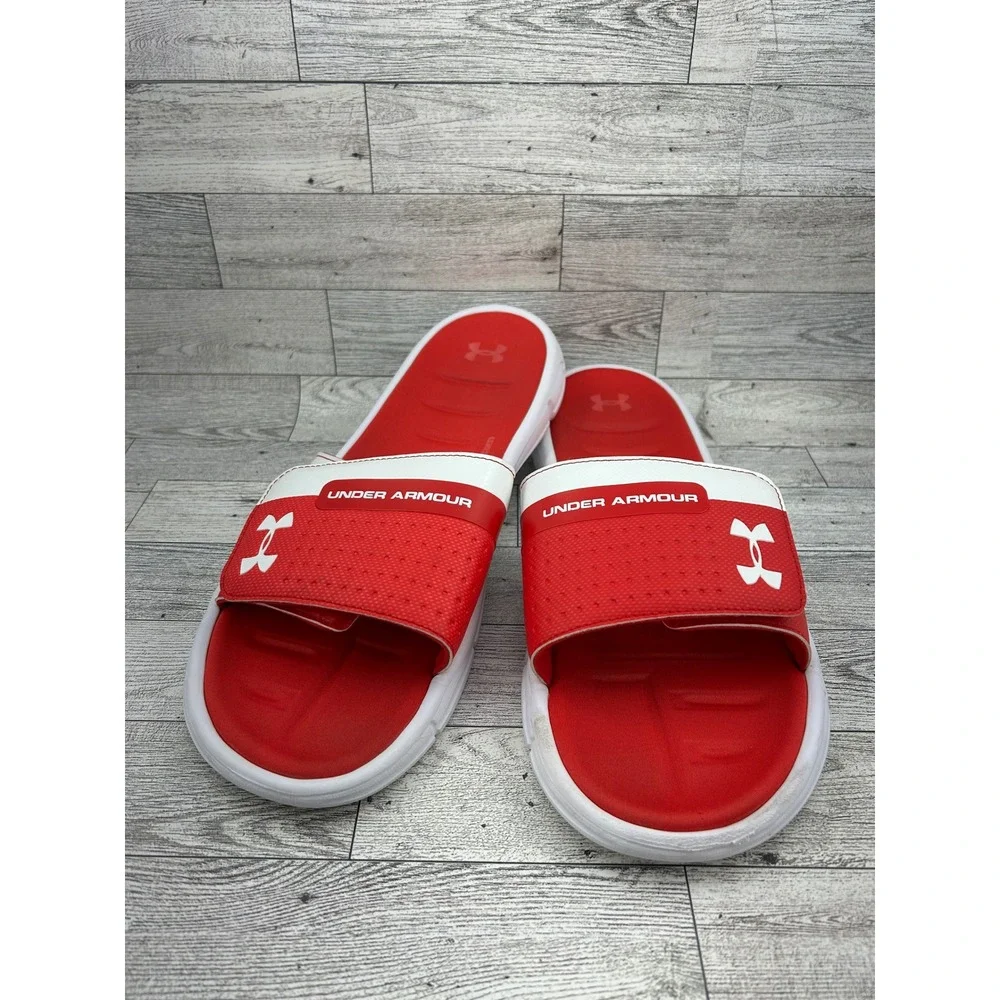 Under Armour Ignite V Men Red White Slides Sandals 3000040-101 Size 12